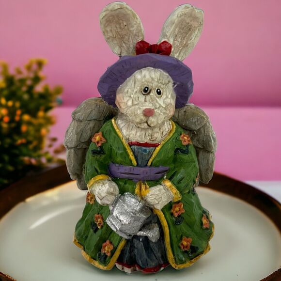 Vintage Rustic Angel Rabbit Figurine Primitive Folk Art Spring Easter Decor 5" - Picture 11 of 12